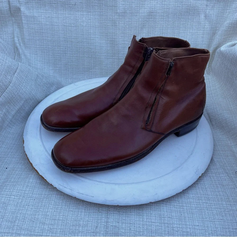 Allen Edmons Ostendo York Vintage Mens Mahogany Leather Zip Ankle Boots Sz 14
